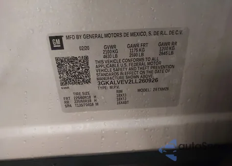 2020 GMC Terrain Awd Slt z USA, uszkodzony, nr VIN 3GKALVEV2LL260926